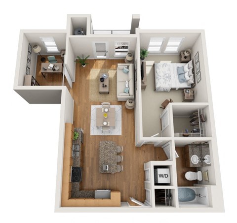 Floor plan for 1 bed, 1 bath, 798 sqft
